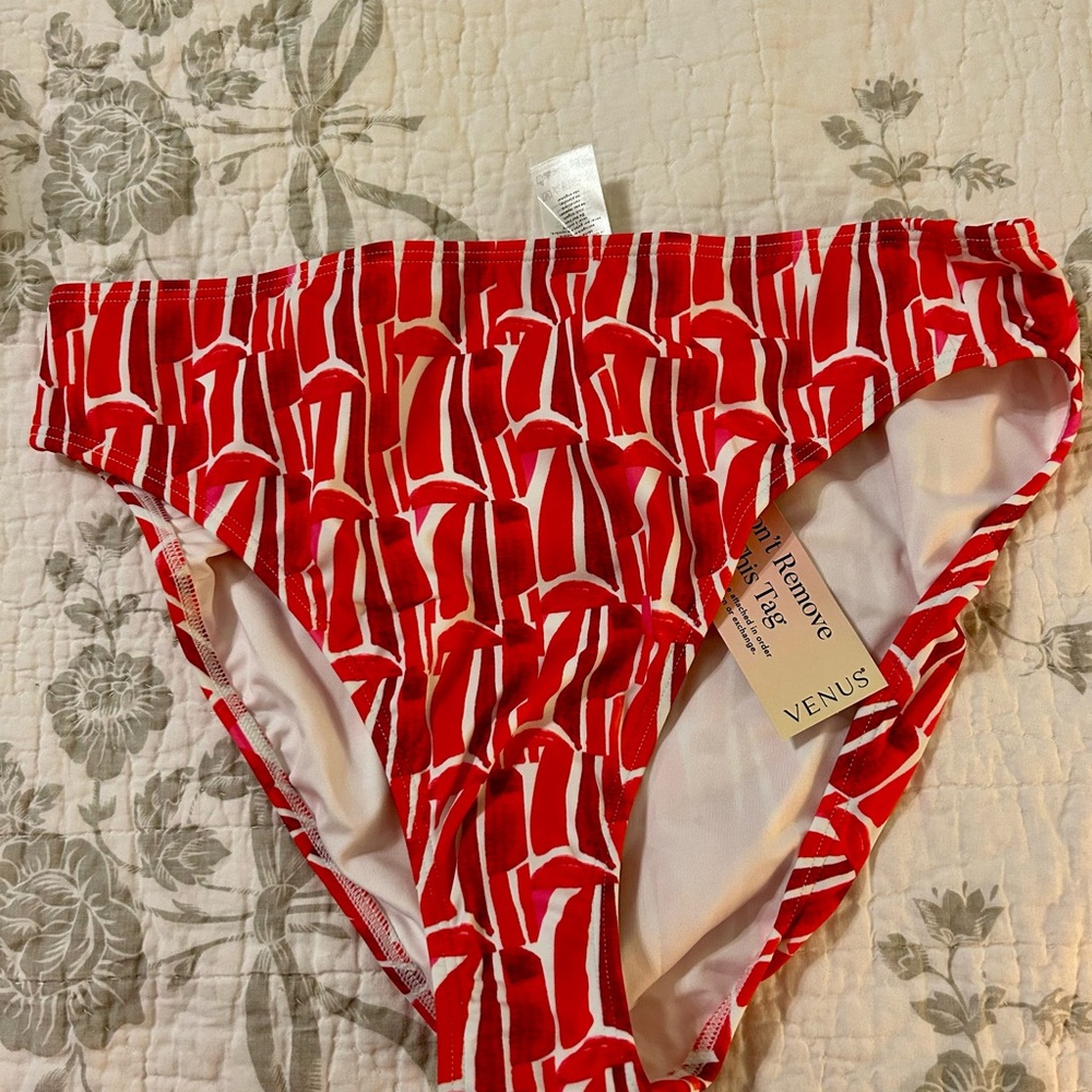 NWT Venus Red and White Bikini Bottom, Size 12